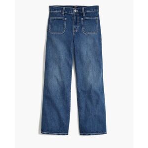 J.Crew Factory Full Length Wide-Leg‎ Jeans Blue Patch Pocket Denim High Rise 34